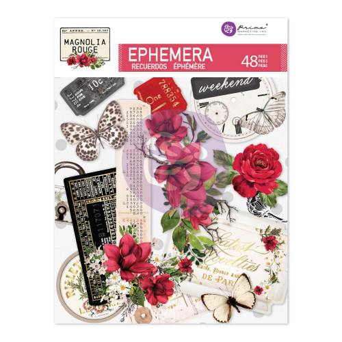 Prima Marketing Ephemera Cardstock 48/Pkg-W/Foil Detail - Magnolia Rouge (P658236)
