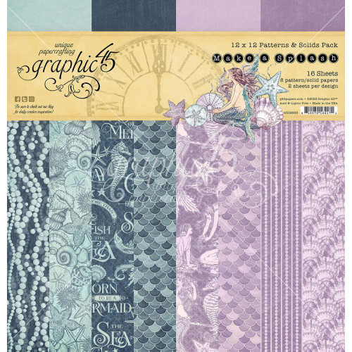 Graphic 45 - Double-Sided Paper Pad 12"X12" 16/Pkg - Make A Splash - Patterns & Solids (G4502668)