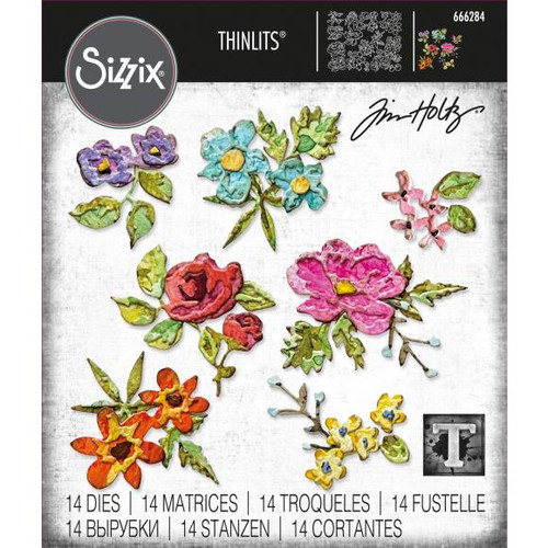 Sizzix Thinlits Dies By Tim Holtz 14/Pkg - Brushstroke Flowers Mini (666284)