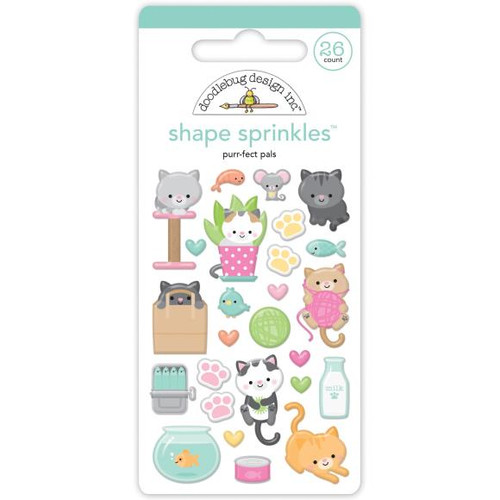 Doodlebug - Sprinkles Adhesive Enamel Shapes - Pretty Kitty - Purr-fect Pals (DS7603)