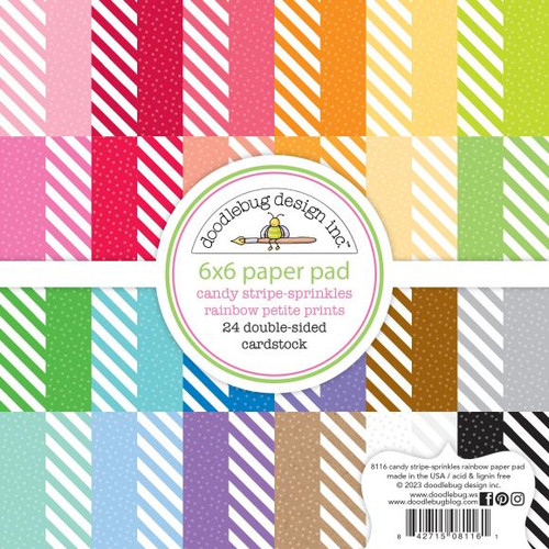 Doodlebug Petite Prints Double-Sided Paper Pad 6"X6" 24/Pkg - Candy Stripe-Sprinkles (DPP8116)