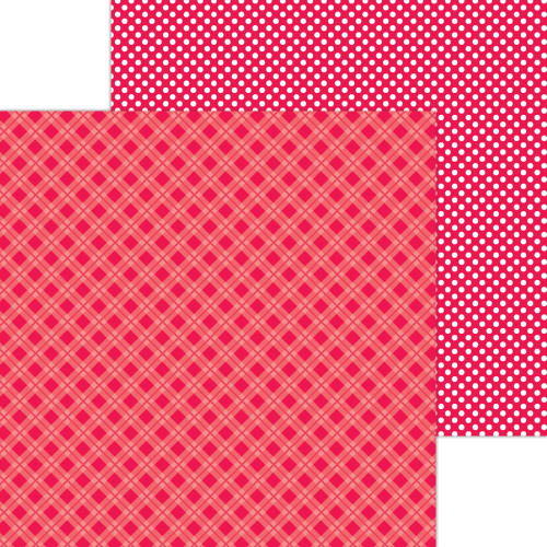 Doodlebug - Petite Prints Plaid/Polka Dot Cardstock 12"X12" - Ladybug (DPPPP12 8095)