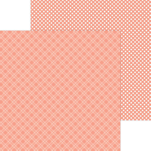 Doodlebug - Petite Prints Plaid/Polka Dot Cardstock 12"X12" - Coral (DPPPP12 8097)