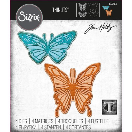 Sizzix Thinlits Dies By Tim Holtz 4/Pkg - Vault Scribbly Butterfly 666564 (630454288466)