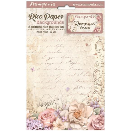 Stamperia - Assorted Rice Paper Backgrounds A6 8/Pkg - Romance Forever - FSAK6014 (5993110032106)