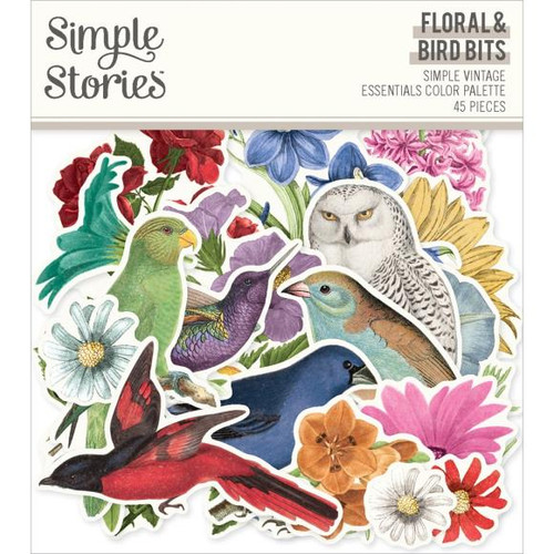 Simple Stories - Bits & Pieces Die-Cuts 45/Pkg - SV Essentials Color Palette - Floral & Birds - VCP22232