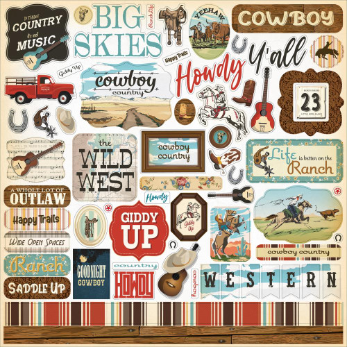 Carta Bella - Cardstock Stickers 12"X12" - Cowboys  (BS371014)