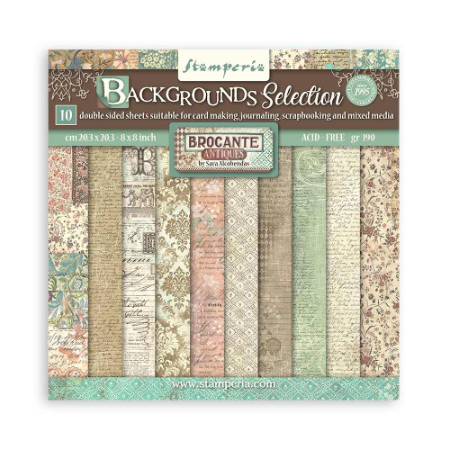 Stamperia - Double-Sided Paper Pad 8"x8" 10/Pkg - Brocante Antiques -Backgrounds  SBBS102