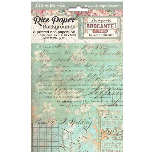 Stamperia - Assorted Rice Paper Backgrounds A6 8/Pkg - Brocante Antiques - DFSAK6018