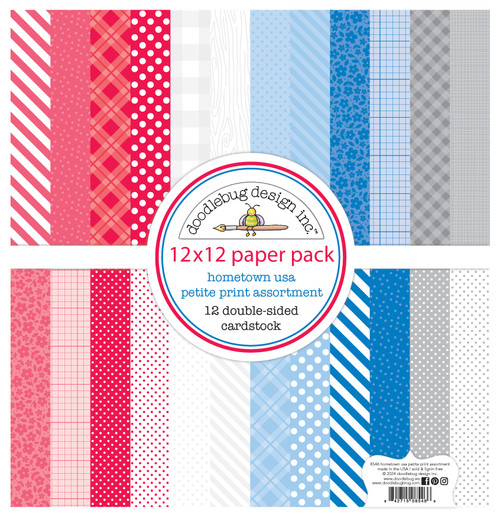 Doodlebug - Petite Prints Double-Sided Cardstock 12"X12" - Hometown USA - 8546