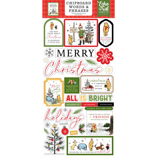 Echo Park - Chipboard 6"X13"  - Winnie The Pooh Christmas  - Word & Phrases - WPC386022