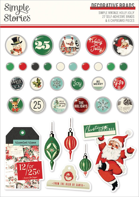 Simple Stories - Decorative Brads - SV Holly Jolly - 23327
