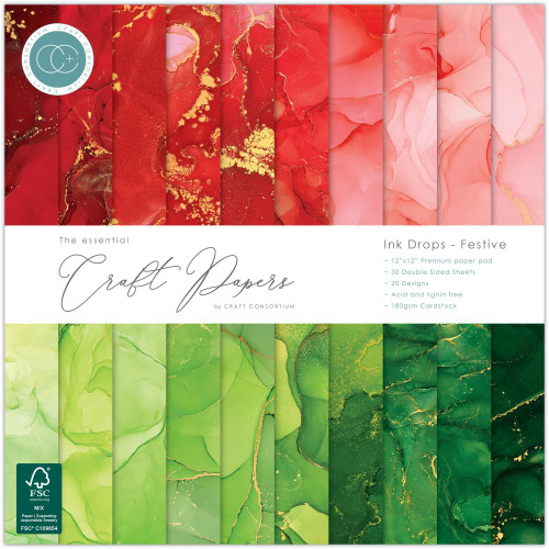 Craft Consortium - Double-Sided Paper Pad "12X12" 30/Pkg - Ink Drops - Festive - CCEPAD037 Craft Consortium - Double-Sided Paper Pad "12X12" 30/Pkg - Ink Drops - Festive - CCEPAD037