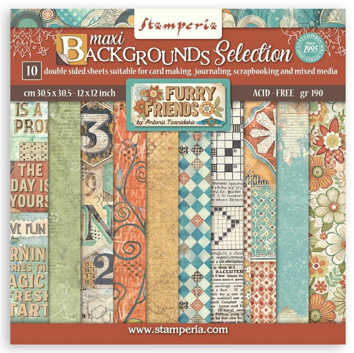 Stamperia - Double-Sided Paper Pad 12"X12" 10/Pkg -  Furry Friends - Backgrounds - SBBL177
