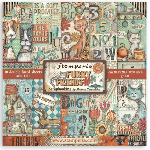 Stamperia - Double-Sided Paper Pad 8"X8" 10/Pkg -  Furry Friends - SBBS132