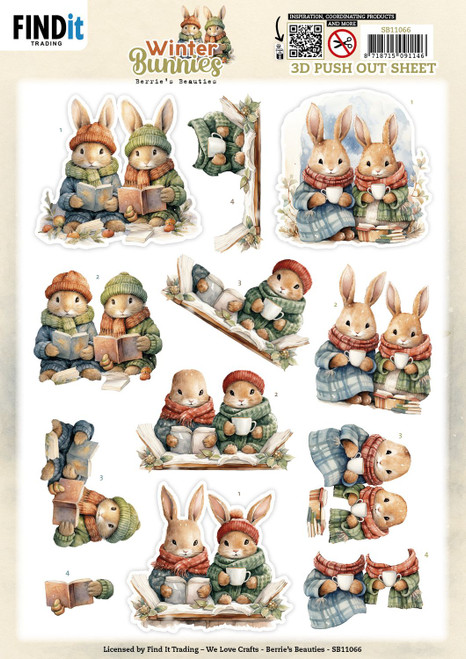 Find It Trading - Winter Bunnies - 3D Pushout Sheet - Bunnies Together - SB11066