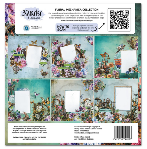 3Quarter Designs - Design Paper Pack & Diecut Set 12x12 - Floral Mechanica