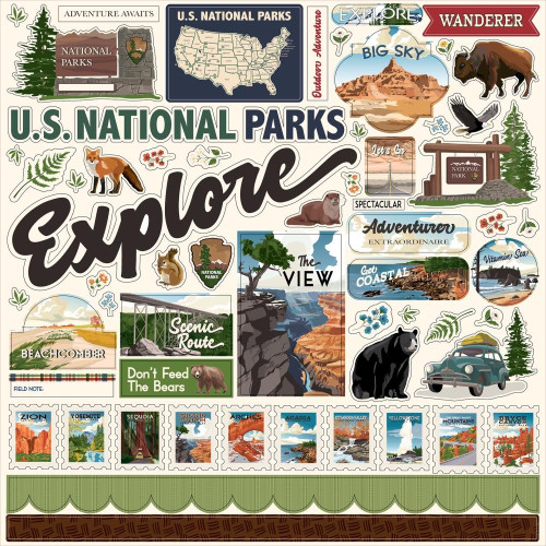 Carta Bella - Elements Cardstock Stickers 12"X12" - National Parks - CBN443014