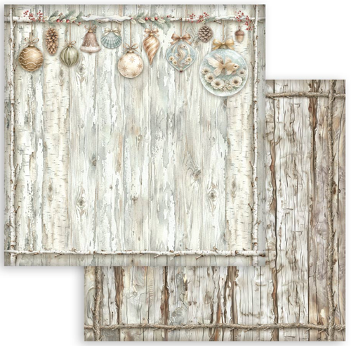 Stamperia - Double Sided Cardstock 12x12 - White Christmas - Wooden Pattern - SBB1162