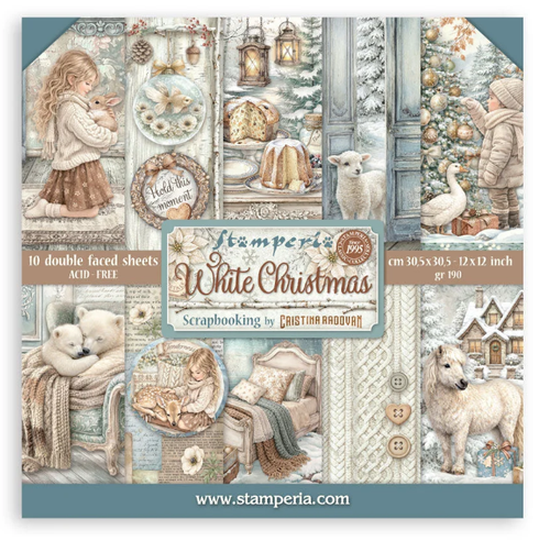 Stamperia - Paper Pad 12x12 - White Christmas 10/Pkg - SBBL190
