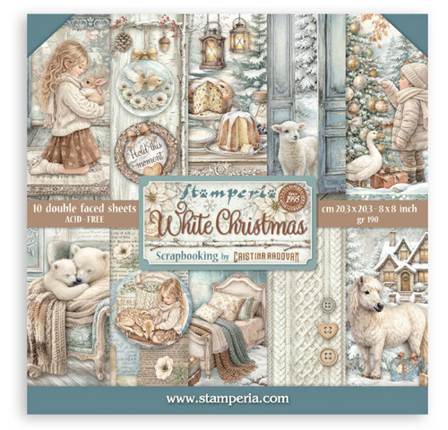 Stamperia - Paper Pad 8x8 - White Christmas 10/Pkg - SBBS146