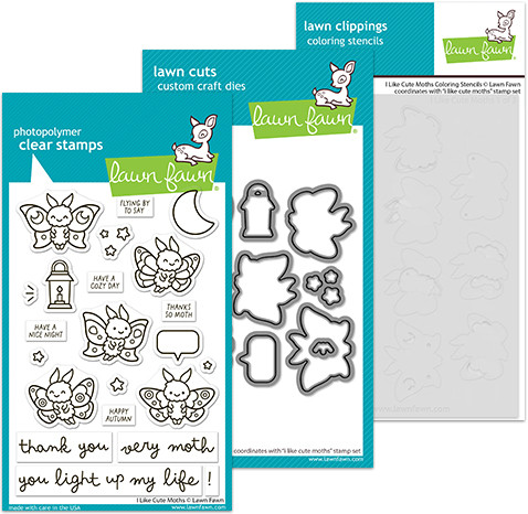 Lawn Fawn - Stamp & Die & Stencil Bundle - I Like Cute Moths - 4192/4193/4194