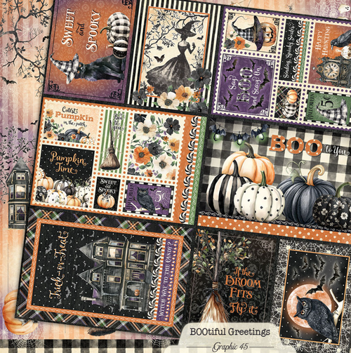Graphic 45 - Double-Sided Card Stock 12x12  - BOOtiful Greetings -Journaling Cut-Apart -  4503294
