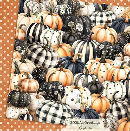 Graphic 45 - Double-Sided Card Stock 12x12 - BOOtiful Greetings - Pumpkins & Polkadots - 4503296