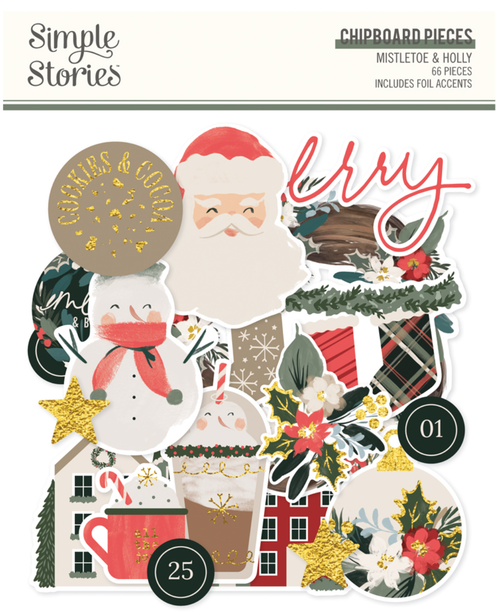 Simple Stories - Chipboard Set  66/Pkg- Mistletoe & Holly - 27718