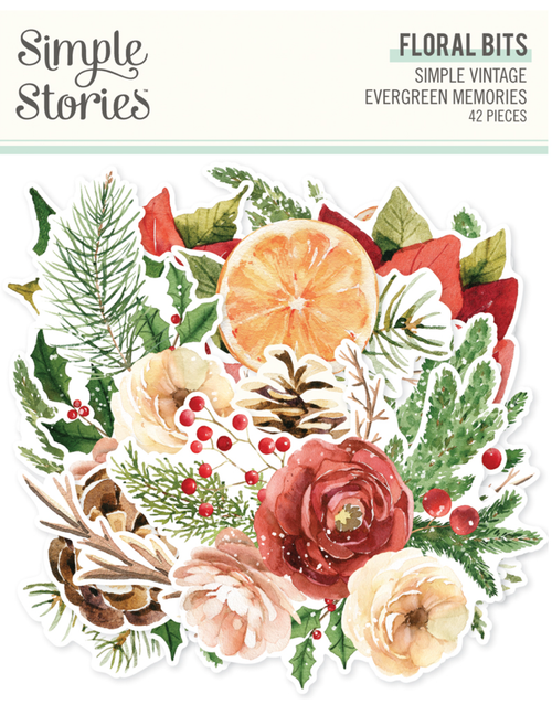Simple Stories  - Floral Bits Set  42/Pkg - Simple Vintage Evergreen Memories - 27828