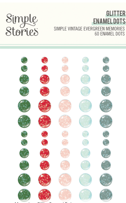Simple Stories - Glitter Enamel Dots 60/Pkg - Simple Vintage Evergreen Memories - 27832