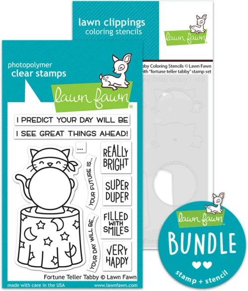 Lawn Fawn - Clear Stamp & Stencil Bundle - Fortune Teller Tabby - LF2016/LF4227