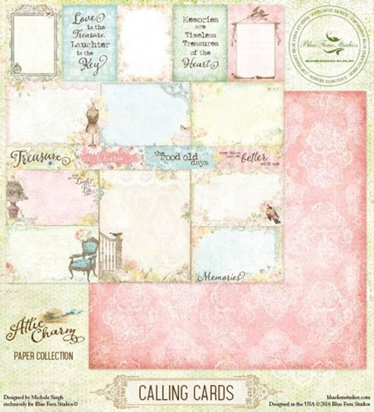 Blue Fern Studios - Attic Charm 12x12 dbl sided paper - Calling Cards (BF123573)