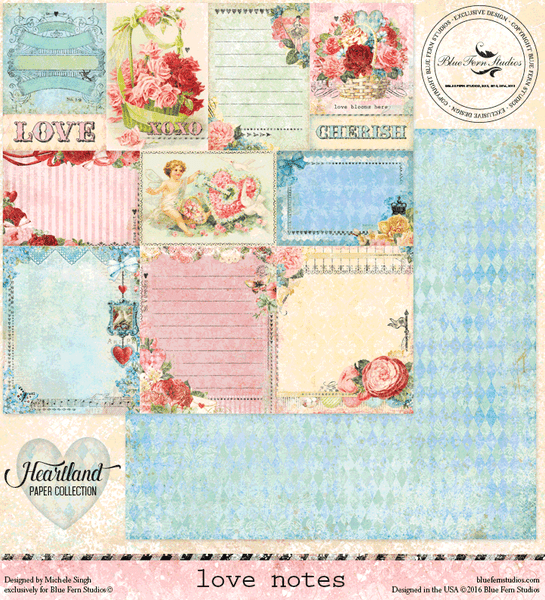 Blue Fern Studios - Double-Sided Cardstock 12x12 - Heartland - Love Notes - (805981)