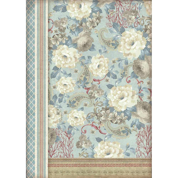 Stamperia - Decoupage Rice Paper A3 - Grand Hotel Collection - Dahlias On Light Blue Background (DFSA3039)