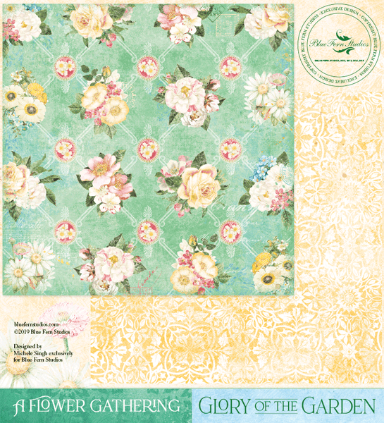 Blue Fern Studios - Glory of the Garden - Double Sided Cardstock 12x12 - A Flower Gathering (692077)