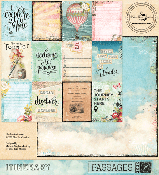 Blue Fern Studios - Double-Sided Paper 12x12 - Passages - Itinerary (702479)