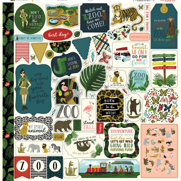 Echo Park - Cardstock Stickers 12"X12"- Animal Safari - Element Sticker Sheet (ZOO167014)