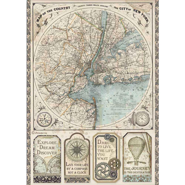 Stamperia - Decoupage Rice Paper A4 8.26x11.69 - Sir Vagabond - Map Of New York (DFSA4515)