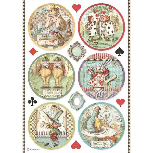 Stamperia - Rice Paper Sheet A4 - Alice Through The Looking Glass - Alice Rounds (DFSA4606)