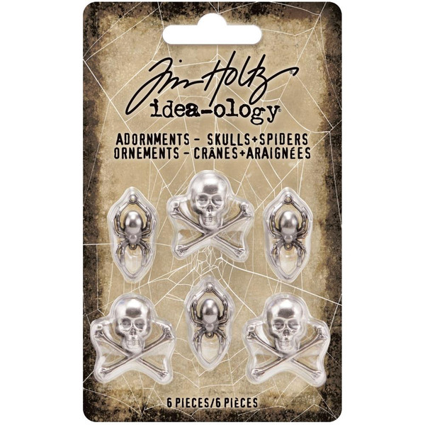 Tim Holtz Idea-Ology - Halloween 2021 - Metal Adornments 6/Pkg - Skulls & Spiders (TH94161)