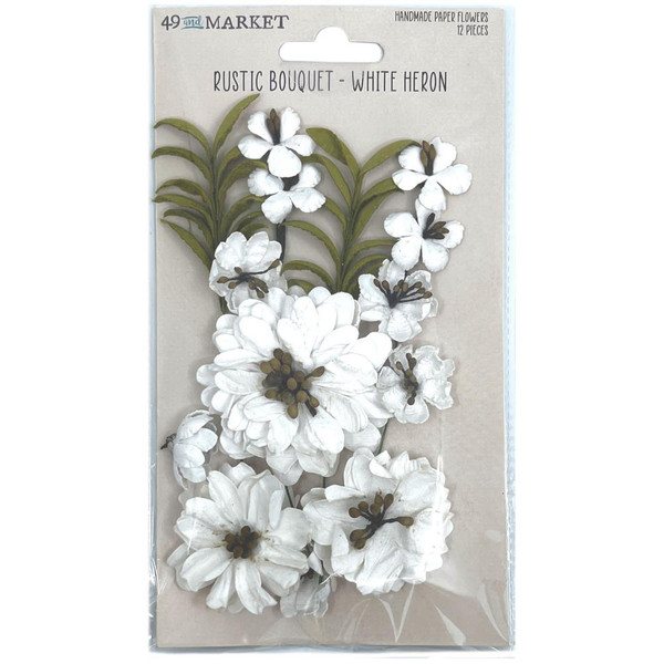 49 and Market - Rustic Bouquet Paper Flowers 12/Pkg - White Heron (49RBQT 34888)