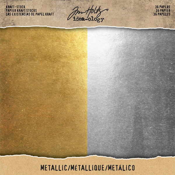 Tim Holtz - Idea-Ology - Paper Stash Kraft Metallic Paper Pad 8"X8" 36/Pkg - Metallic Gold & Silver (TH93586)