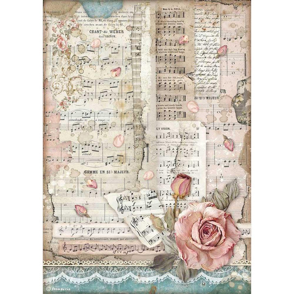 Stamperia - Decoupage Rice Paper A4 8.26x11.69 - Passion - Roses & Music (DFSA4539)