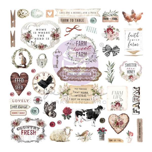 Prima - Cardstock Ephemera & Stickers 72/Pkg - Farm Sweet Farm (P641269)