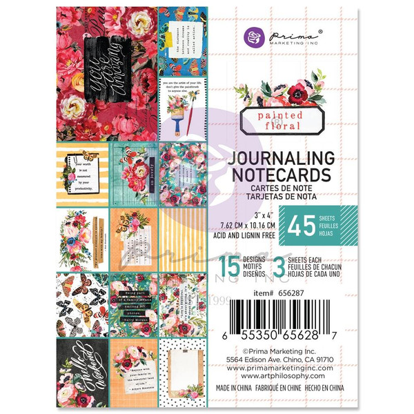 Prima - Journaling Notecards 3"X4" 45/Pkg - Painted Floral (P656287)