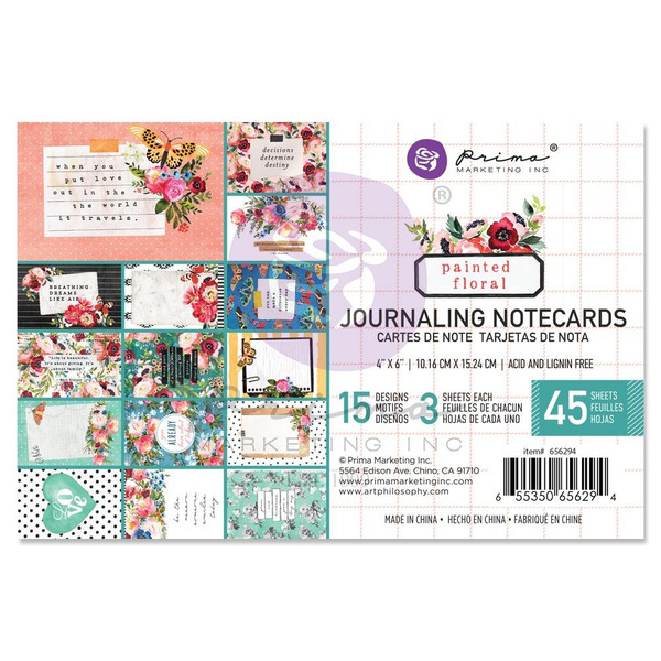 Prima - Journaling Notecards 4"X6" 45/Pkg - Painted Floral (P656294)