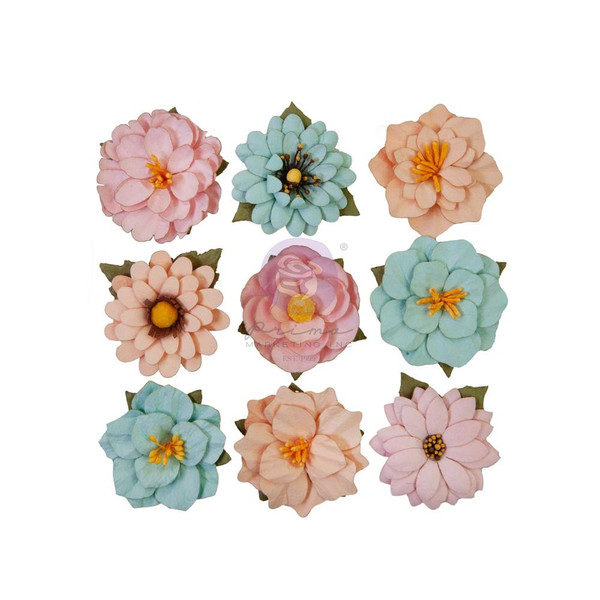 Prima - Mulberry Paper Flowers 9/Pkg - Peach Tea - Tea Love (FG658663)