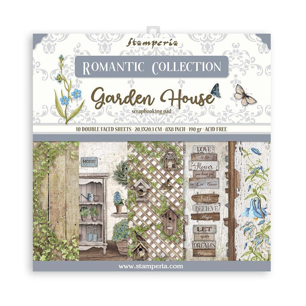 Stamperia - Double-Sided Paper Pad 8"X8" 10/Pkg - Romantic Garden House (SBBS54)