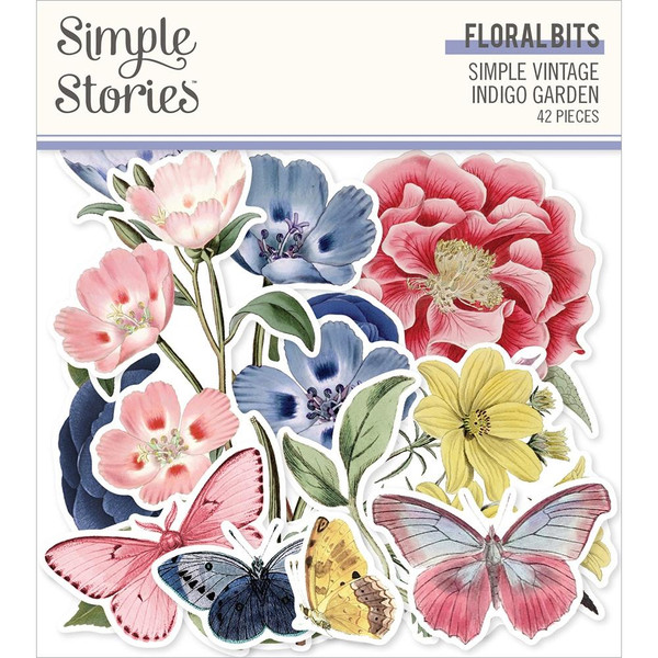 Simple Stories - Floral Bits & Pieces Die-Cuts 42/Pkg - Simple Vintage Indigo Garden (VIG17123)